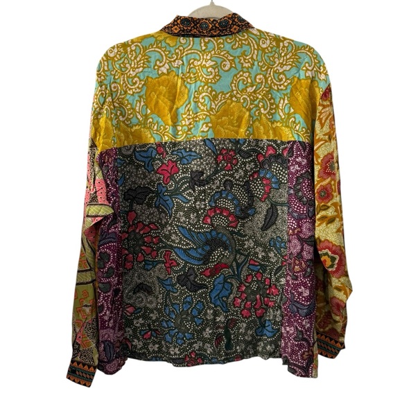 Together! Large Vintage Boho Button Down Multicolor Long Sleeve Shirt - Picture 3 of 4